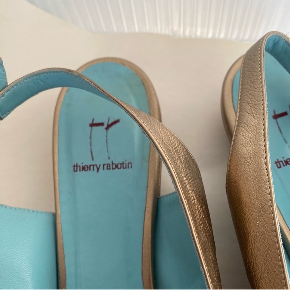 Thierry Rabotin Peep Toe Slingback Gold Wedge Heel Shoes   Size 9 - Picture 4 of 8